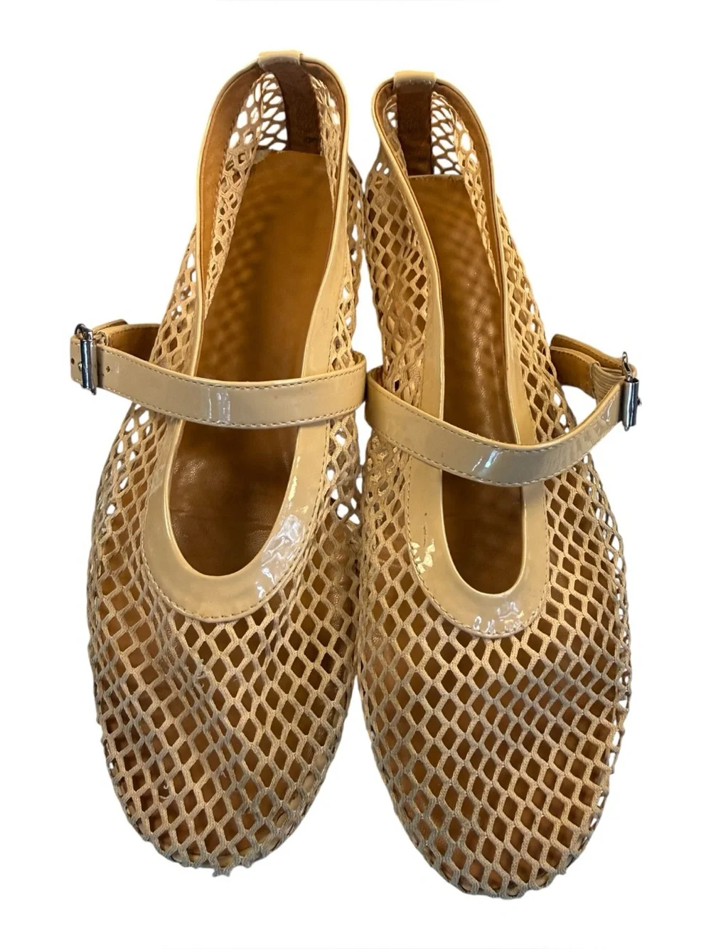 Women's Tan Mesh Mary Jane Flats